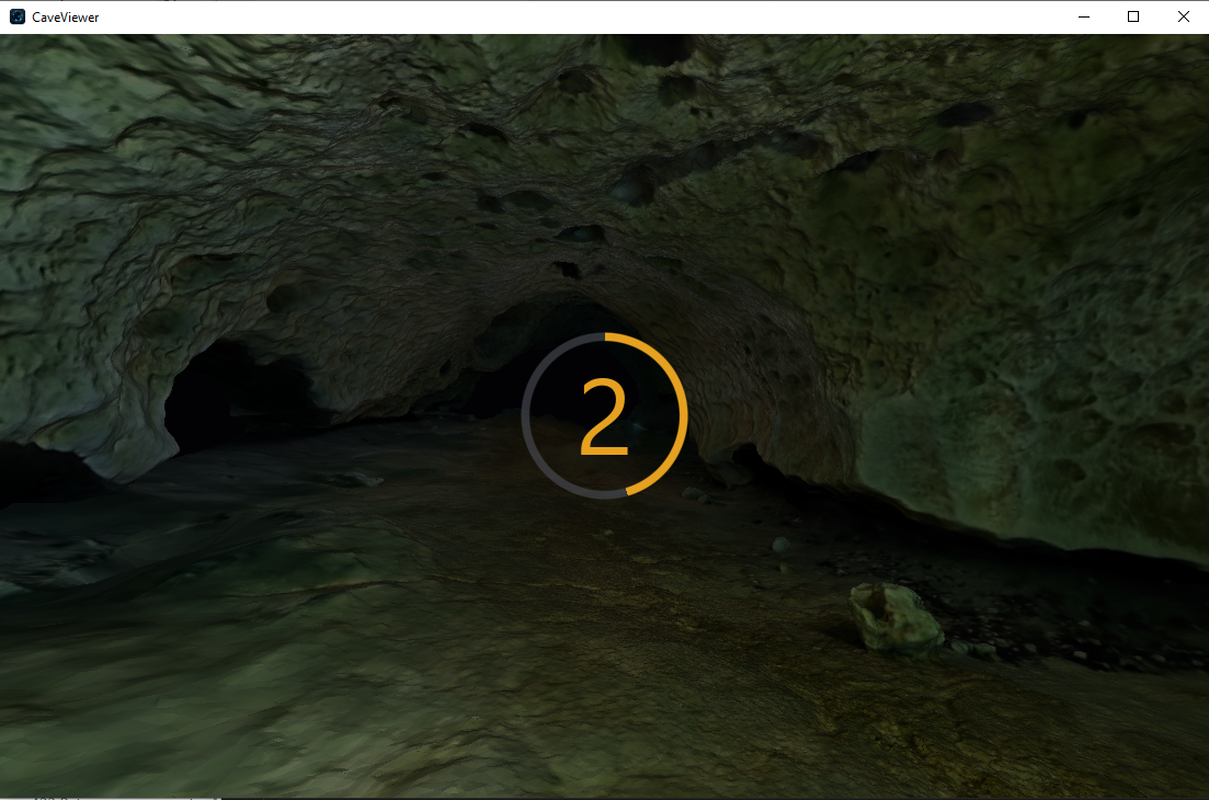 CaveViewer with the interface cleared and an amber ring counting down before recording begins